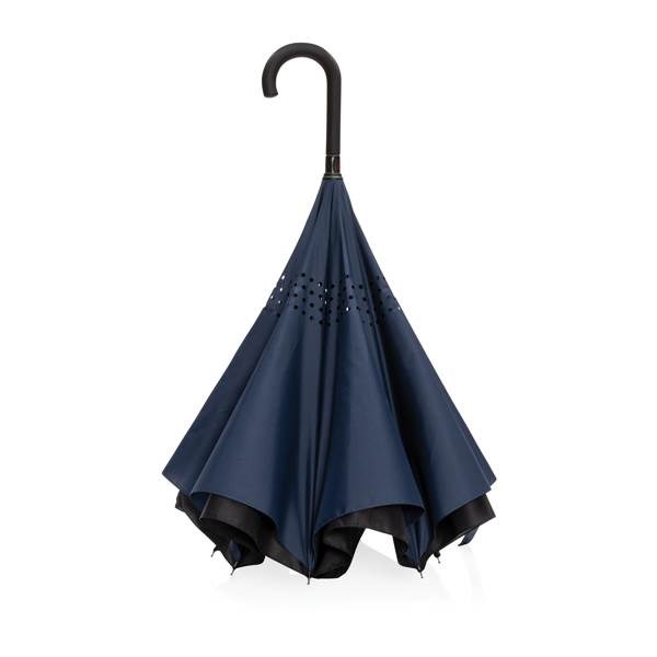 Obrázky: Modrý reverzní deštník ze 190T rPET, manuální, Obrázek 4