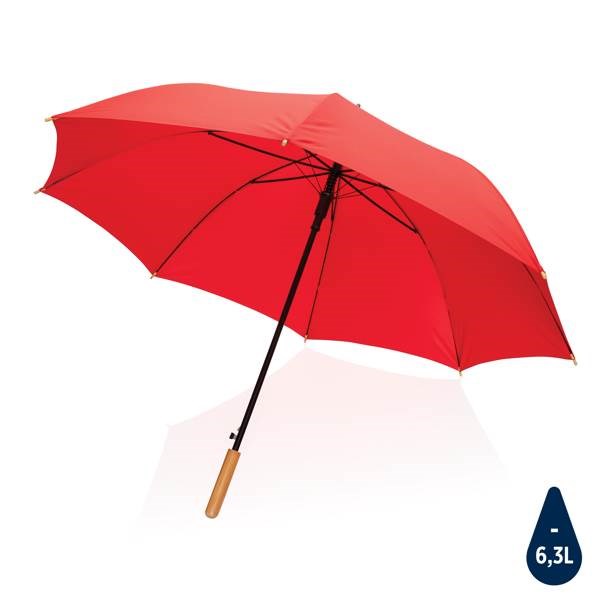 Obrázky: Automatický deštník rPET, madlo bambus, červený
