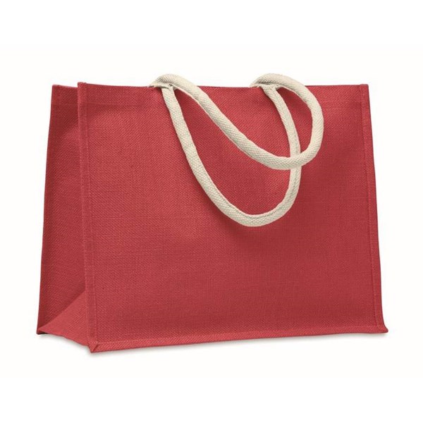 Obrázky: Červená jutová taška s krátkými bavlněnými uchy