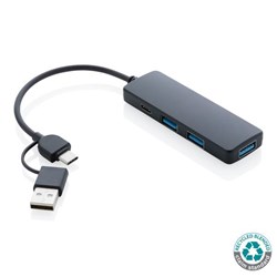 Obrázky: Černý USB rozbočovač z RCS recyklovaného plastu