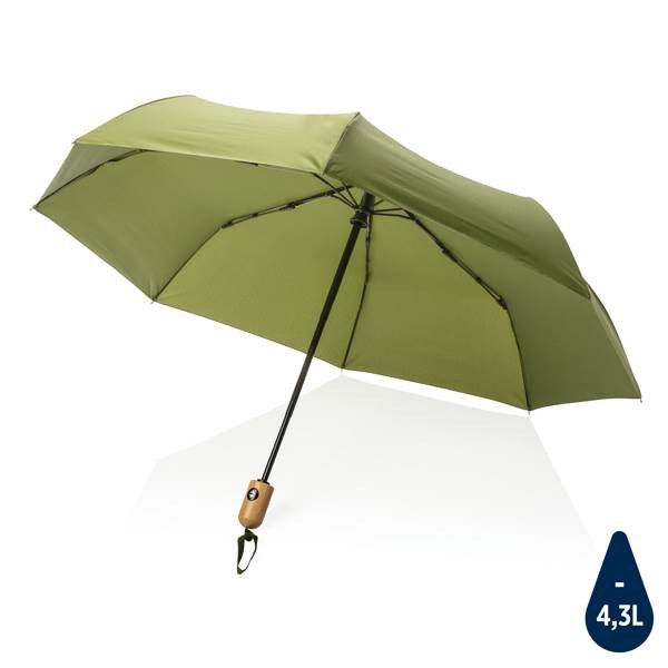 Obrázky: Zelený automatický deštník rPET, bambus. rukojeť