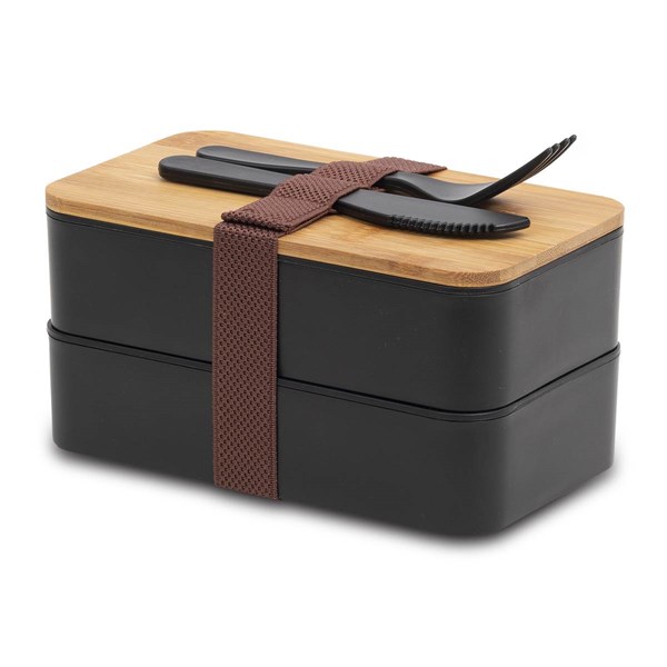 Obrázky: Dvojitá krabička na jídlo s příborem, černá