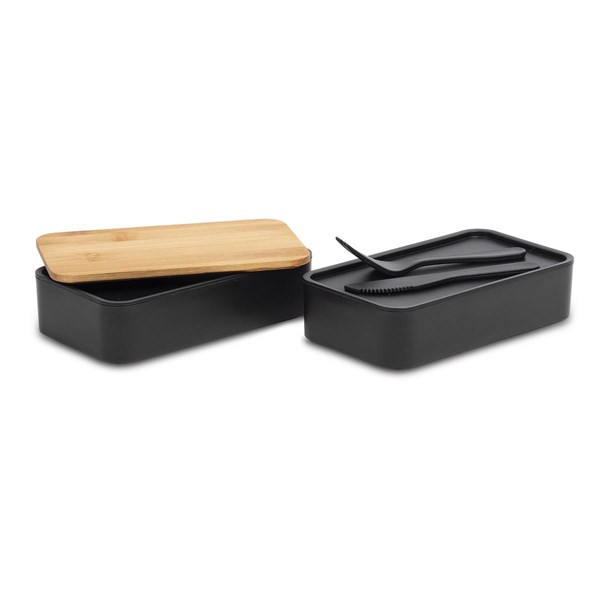 Obrázky: Dvojitá krabička na jídlo s příborem, černá, Obrázek 2