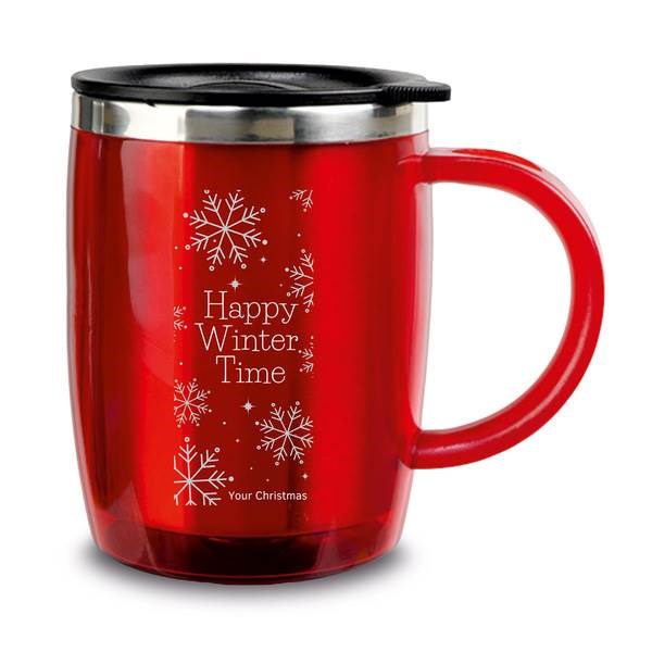 Obrázky: Červený termohrnek 400 ml s vánočním motivem
