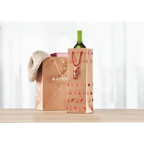 Obrázky: Vánoční taška na víno 9x12x35 cm, červený motiv, Obrázek 3