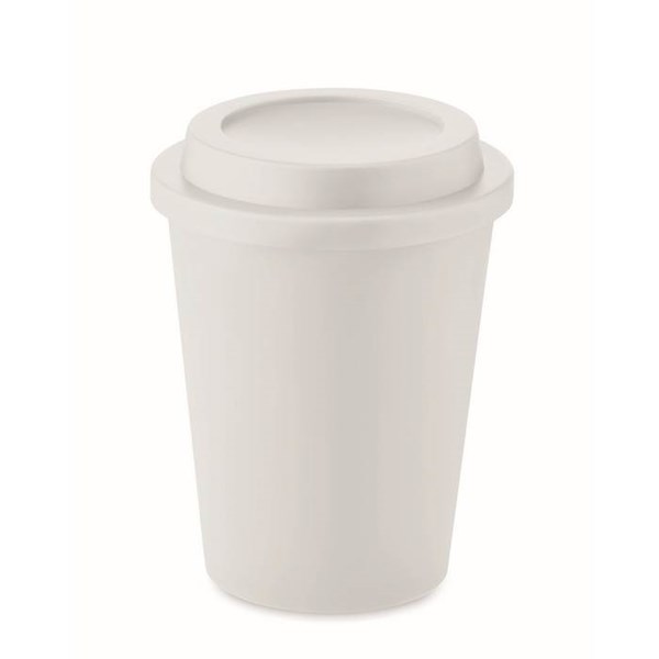 Obrázky: Dvojstěnný pohár PP s víčkem 300 ml, bílý