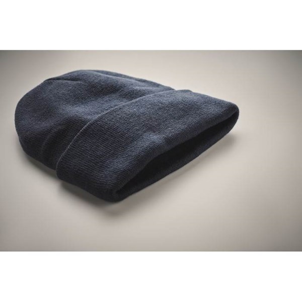 Obrázky: Modrá melírovaná polyesterová čepice z RPET s lemem, Obrázek 2