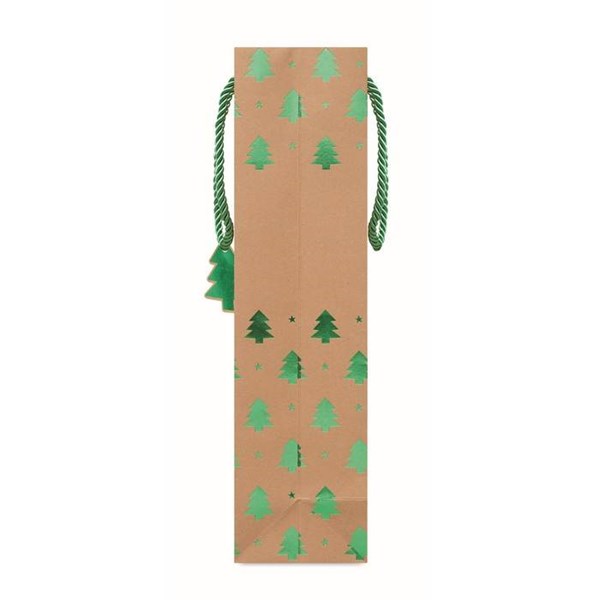 Obrázky: Vánoční taška na víno 9x12x35 cm, zelený motiv, Obrázek 5