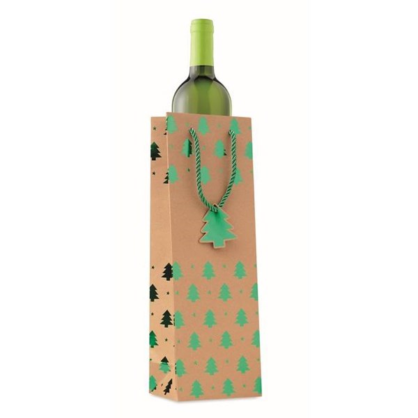 Obrázky: Vánoční taška na víno 9x12x35 cm, zelený motiv, Obrázek 7