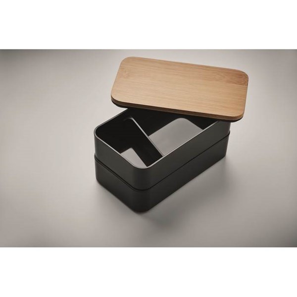 Obrázky: Dvoupatrový obědový box s bambusovým víkem, černý, Obrázek 7