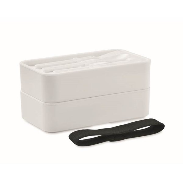 Obrázky: Dvoupatrový obědový box s bambusovým víkem, bílý, Obrázek 2