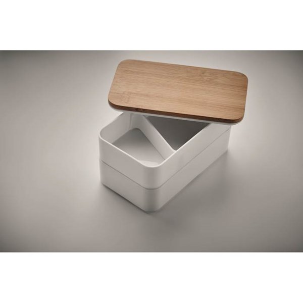 Obrázky: Dvoupatrový obědový box s bambusovým víkem, bílý, Obrázek 6
