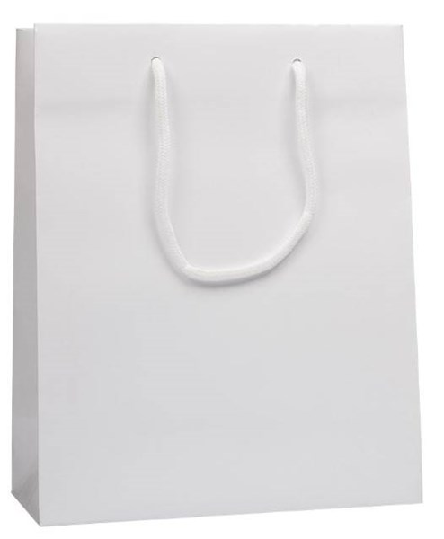 Obrázky: Papírová taška bílá 16x8x25 cm, textil.šňůrky, lak