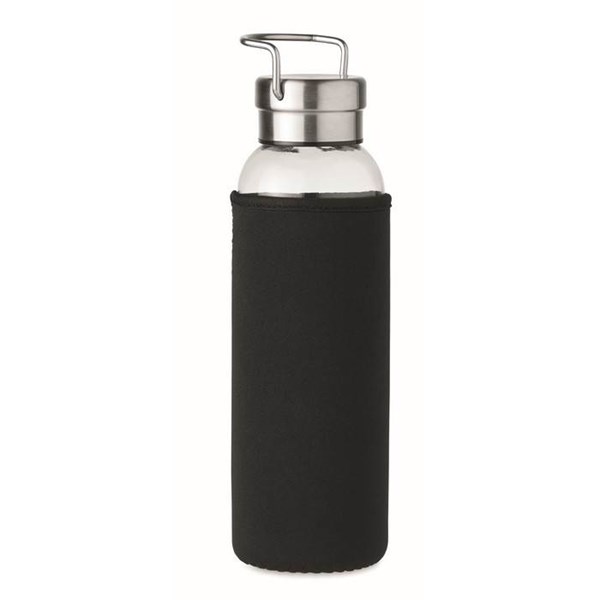Obrázky: Skleněná láhev s nerez víčkem v černém obalu 0,5l