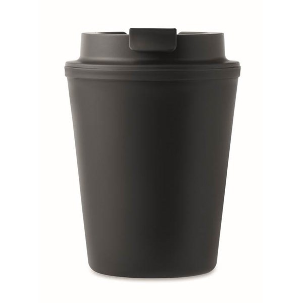 Obrázky: Černý dvoustěnný hrnek 300 ml z recykl. PP s víčkem, Obrázek 2