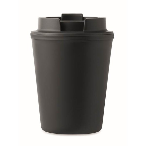 Obrázky: Černý dvoustěnný hrnek 300 ml z recykl. PP s víčkem, Obrázek 3