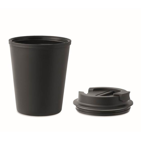 Obrázky: Černý dvoustěnný hrnek 300 ml z recykl. PP s víčkem, Obrázek 4
