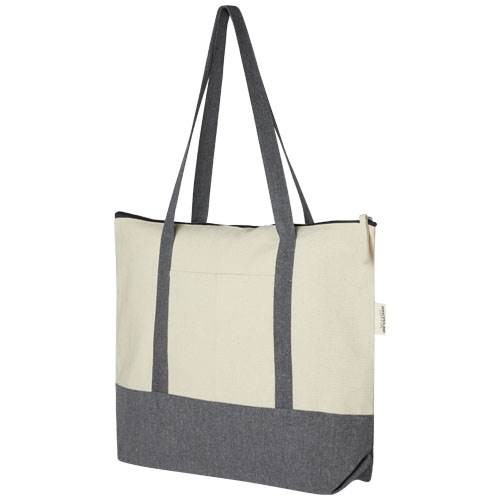 Obrázky: Dvoubarevná nákupní taška na zip,rec. bavlna 320 g, Obrázek 1