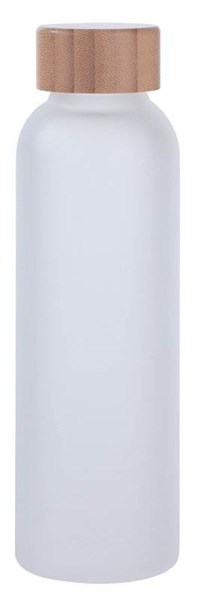 Obrázky: Skleněná frosty láhev 500ml s bambus.víčkem, bílá