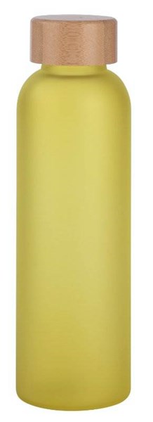 Obrázky: Skleněná frosty láhev 500ml s bambus.víčkem, žlutá