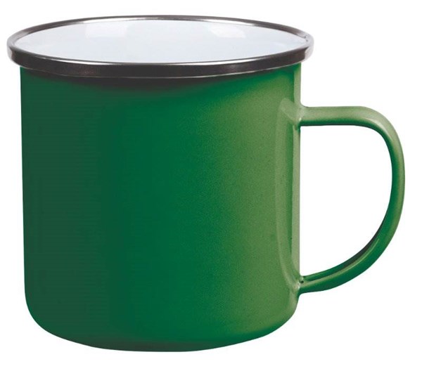Obrázky: Zelený retro smalt. hrnek 350 ml se stříbr. okrajem