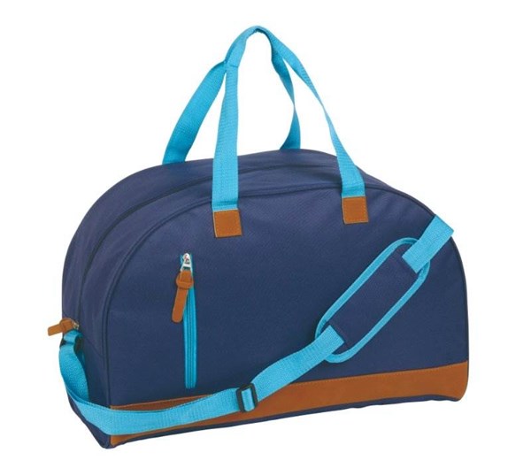 Obrázky: Tm.modrá sport. fitness taška s koženkovými detaily