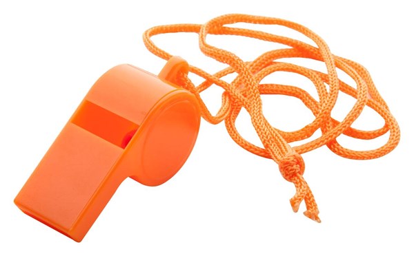Obrázky: Oranžová plastová píšťalka se šňůrkou v barvě, Obrázek 2