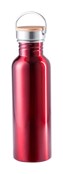 Obrázky: Červená nerez. láhev 750ml s bambus.víčkem v krab.