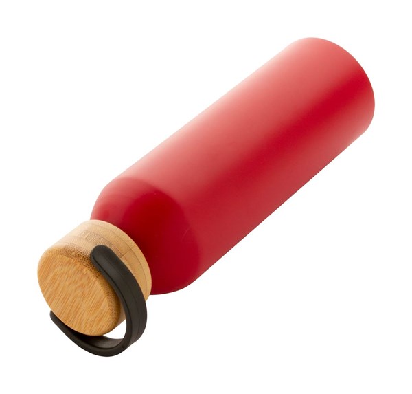Obrázky: Červená hliník. sport. láhev s bambus.víčkem,600 ml, Obrázek 4