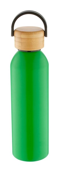 Obrázky: Zelená hliník. sport. láhev s bambus. víčkem,600 ml