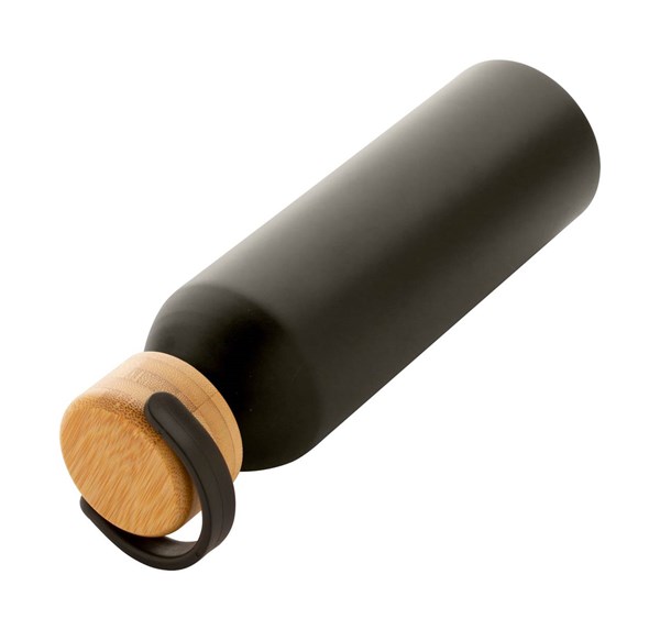 Obrázky: Černá hliníková sport. láhev s bambus.víčkem,600 ml, Obrázek 4