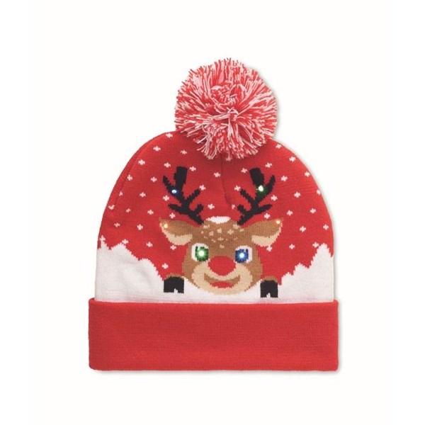 Obrázky: Vánoční pletená čepice s 6 LED světly, červená