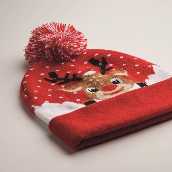 Obrázky: Vánoční pletená čepice s 6 LED světly, červená, Obrázek 4