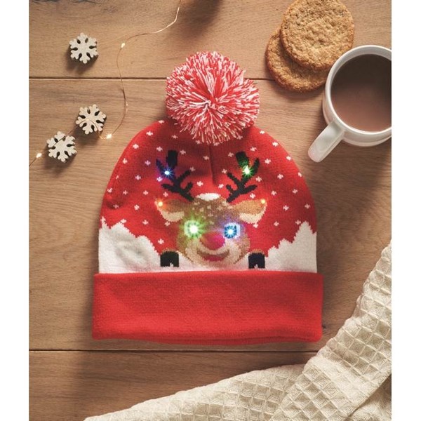 Obrázky: Vánoční pletená čepice s 6 LED světly, červená, Obrázek 6