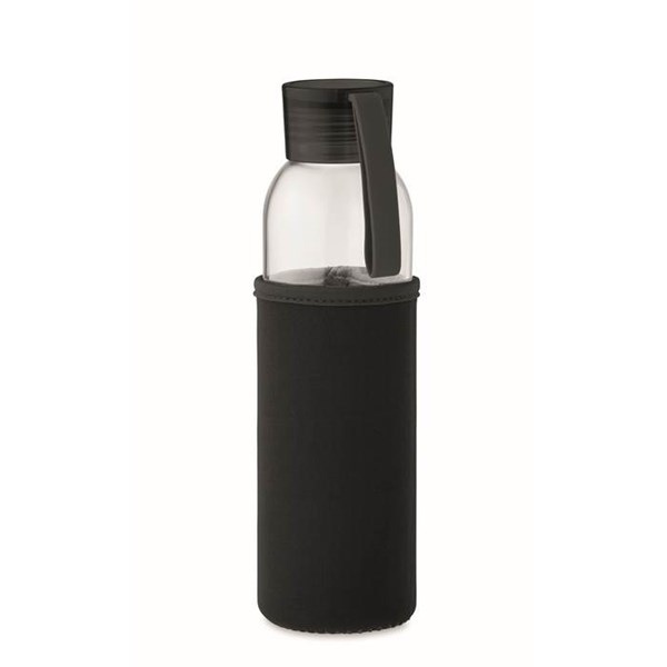 Obrázky: Láhev ze skla s černým neopren. obalem, 500 ml