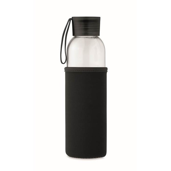 Obrázky: Láhev ze skla s černým neopren. obalem, 500 ml, Obrázek 4