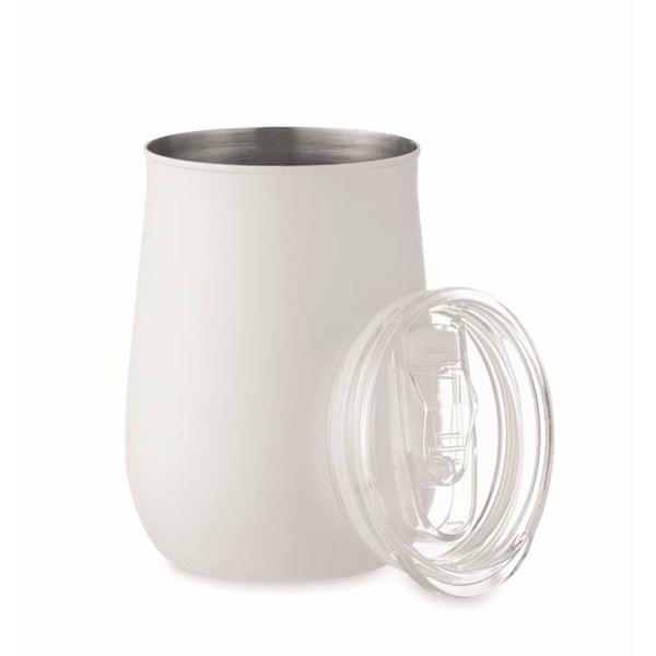 Obrázky: Bílý hrnek z recykl. nerezu 500ml, posuv. víčko