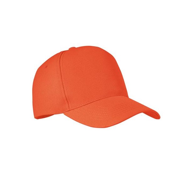 Obrázky: Oranžová pětipanelová čepice z RPET polyesteru, Obrázek 1
