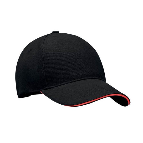Obrázky: Černo červená pětipanelová čepice z keprové bavlny