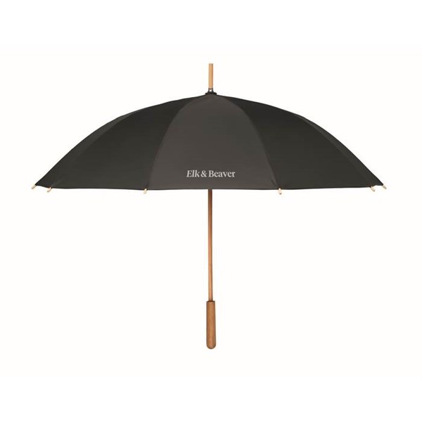 Obrázky: Černý větru odolný RPET deštník s bambus. rukojetí, Obrázek 8