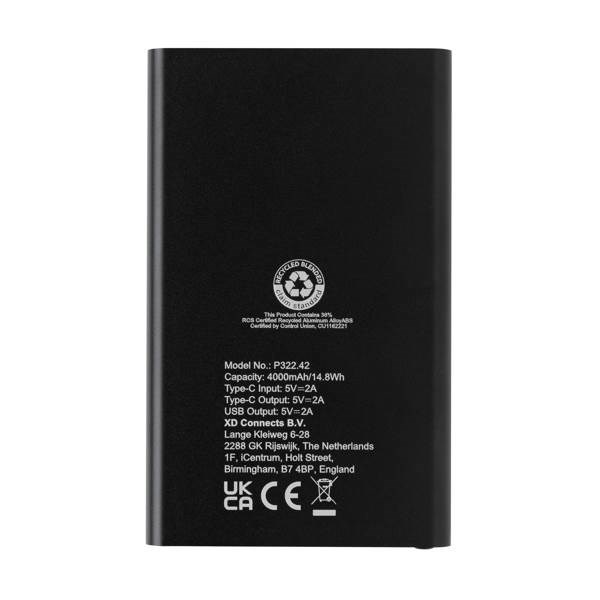 Obrázky: Černá powerbanka 4000mAh z rec.plastu a hliníku, Obrázek 5