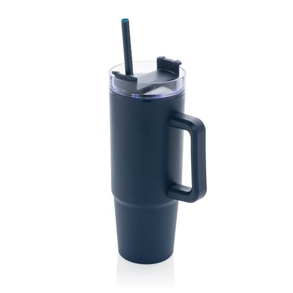Obrázky: Tm. modrý termohrnek s uchem Tana 900ml, rec. plast