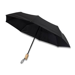 Obrázky: Černý automatický deštník s dřevěnou rukojetí
