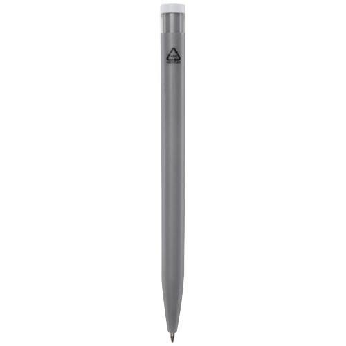 Obrázky: Šedé kuličkové pero, bílý klip, rec. plast, MN, Obrázek 2