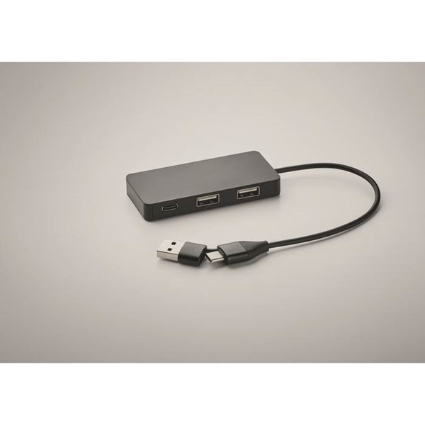 Obrázky: USB rozbočovač s 20cm kabelem, černý, Obrázek 4