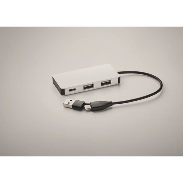 Obrázky: USB rozbočovač s 20cm kabelem, bílý, Obrázek 4