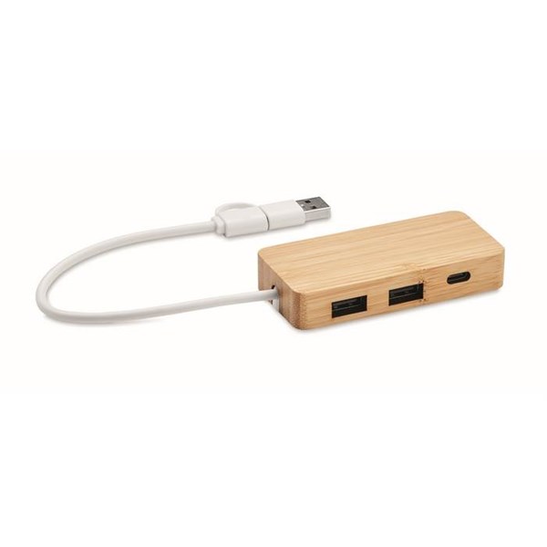 Obrázky: Tříportový bambusový USB rozbočovač