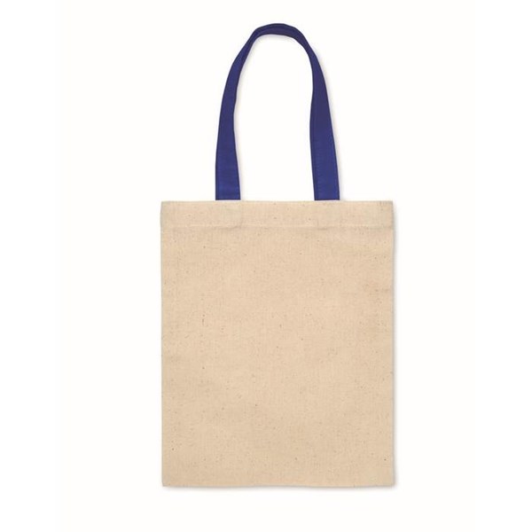 Obrázky: Přírodní malá bavlněná taška 140g, modrá držadla, Obrázek 2