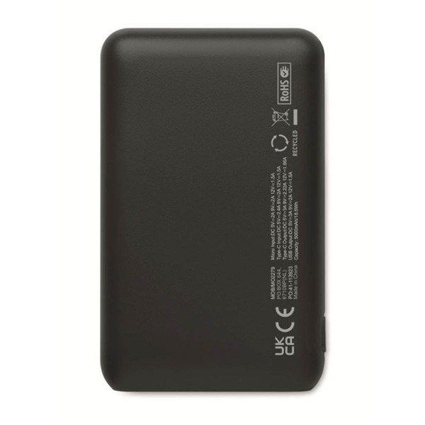 Obrázky: Powerbanka 5000 mAh z recykl. ABS, černá, Obrázek 4