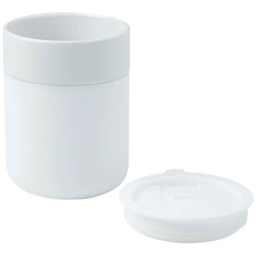 Obrázky: Keramický hrnek 330ml, silik obal, víčko, bílá, Obrázek 2